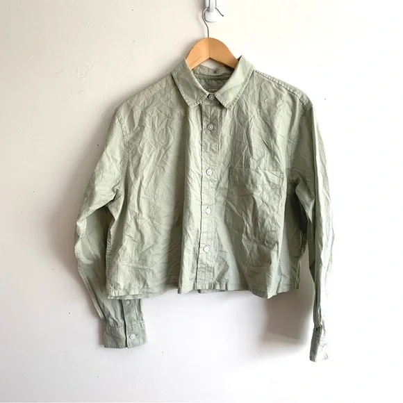 New Everlane The Silky Cotton Way Short Shirt in Laurel Green Size Medium - Picture 4 of 13